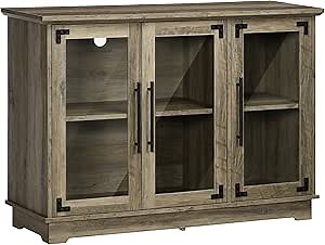 HOMCOM Farmhouse Sideboard, Buffet Cabinet with Glass Door, Credenza, Distressed Grey