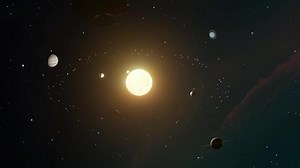 Download Our solar system featuring the bright sun and numerous planets orbiting through vast cosmic space. 4K for free