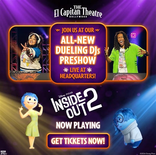 17 reactions | We’re jumping for joy at our all-new dueling DJs preshow live at Headquarters! Get tickets to see #InsideOut2 at the El Capitan Theatre now: https://bit.ly/Inside-Out-2 | The El Capitan Theatre | Facebook