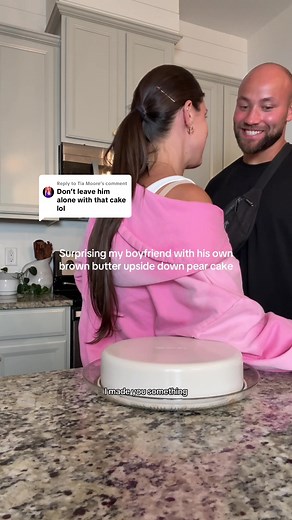 Replying to @Tia Moore After breaking his heart he is a happy man once again 😂🫶🏼❤️ @Mase made a gluten and refined sugar free version of @Carina Wolff brown butter upside down pear cake! #dessert #pearupsidedowncake #dessert #mukbang