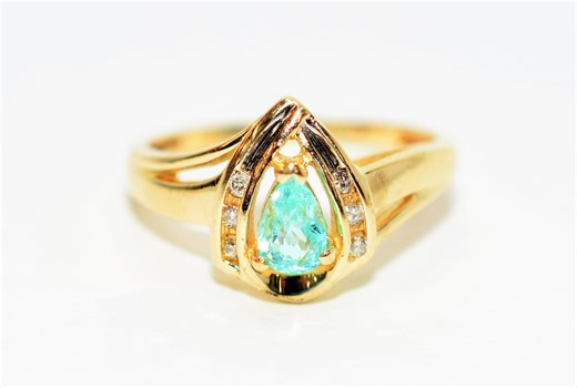 Paraiba Tourmaline & Diamond Ring: 10K Gold Pear Gemstone Jewelry .51tcw - Etsy