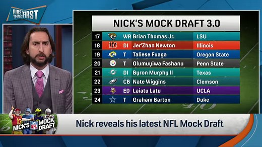 219K views · 874 reactions | Quarterbacks going 1-4? Can the Bears pair Marvin Harrison Jr. with Caleb Williams?! — Nick Wright breaks down his NFL Mock Draft 3.0 | First Things First on FS1 | Facebook