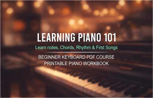 Beginner Piano Workbook – Learn Notes, Chords, Rhythm (PDF Course)