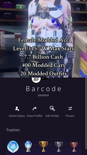 Nice clean femal barcode come cop #moddedaccount #gta5 #ps5 #sony #fyp | gta 5 playstation 5