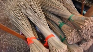 MADE IN GAMBIA: PALM LEAVES BROOM The local broom is a unique type of broom made of palm leaves. Many Gambians use this type of broom to clean their house and compound. The classical type is a bend-down broom, but since the wooden handle was introduced, you can see two types being sold in the market. The process of making a local broom starts by gathering palm leaves from the palm tree. It can be a coconut or palm tree. Then the leaves are removed from the stem holding it. Local women use a knif