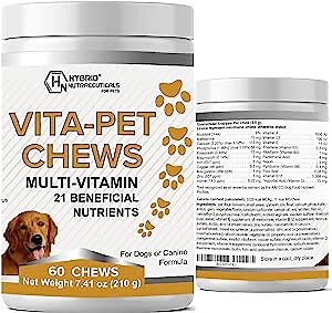 Vita-Pet Dog MultiVitamins Chewable - 21 in 1 Daily Vitamin & Mineral with EPA, DHA, Antioxidants - Support Dog's Immune Response, Mood, Skin, Coat & Overall Health - 60 Chews