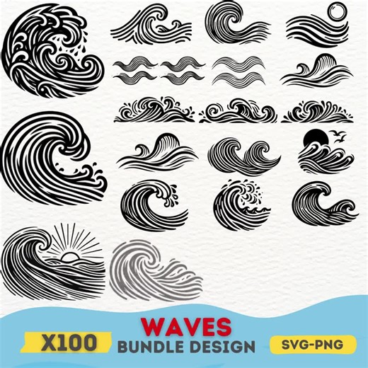 Ocean Waves SVG Bundle, Beach Wave Clipart, Nautical Sea Wave Vector, Surfing Wave PNG, Digital Wave Design, Ocean Line Art Cut Files - Etsy