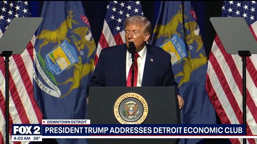 President Trump's visit to Detroit focused on the auto industry and bringing manufacturing jobs back to the U.S. He also touted his tariffs and aired some grievances against foes like former President Biden and VP Harris: | Kellie Rowe FOX 2