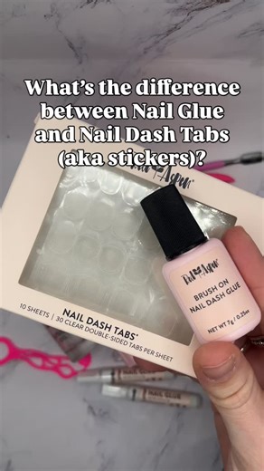 Kristen | Press-On Nail Tips & DIY Beauty on Instagram: "Should you add a pack of Nail Dash Tabs and a Brush On Glue when grabbing your next set of press-on nails? If you want to make your application so much easier, then YES! 💅🏻 If you prefer glue, easily use the Brush On Glue to apply an even layer over your entire nail! No squeezing, and it’s less likely you’ll over-apply the glue… If you hate nail glue, grab a box of Nail Dash tabs and you’ll get 300 of them to use for your next few manis!