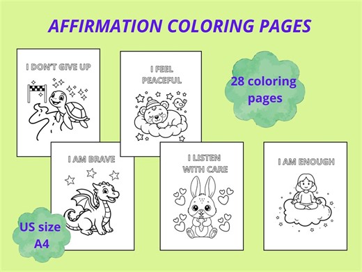 Affirmation Coloring Pages for Kids – Positive Mindset, Emotional Learning (28 Pages) (digital Download) - Etsy