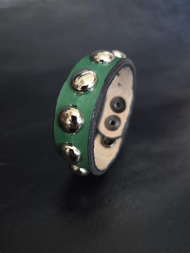 Green, Studded, Leather Cuff Bracelet. - Etsy