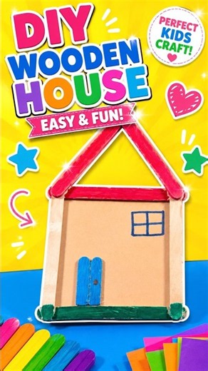 DIY Wooden House Toy 🏠 Easy Popsicle Stick Craft for Kids #Kids #Crafts #DIY #Fun