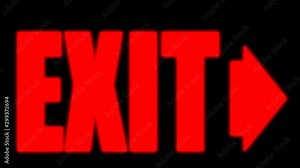 Flashing Red Exit Right Sign Warning Out Leaving Signage Bright Lit Neon