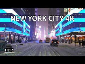 New York City 4K - Zeon Night Drive Blizzzard Snow Storm - USA
