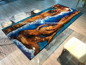 Wavy Blue River Epoxy Table Top With Acacia Wood | Dining/coffee Table, Live Edge Wooden Table, (customisable) - Etsy