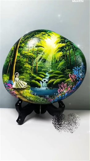 Transforming a Simple Stone into a Magical Forest 🌿✨ | DIY Rock Painting #art #drawing #shorts
