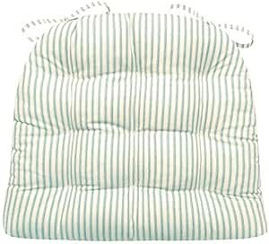 Barnett Home Decor Ticking Stripe Aqua Dining Chair Pad with Ties - 15 x 17 Size Small Chair Cushion - Latex Foam Fill - Machine Washable, Reversible, 100% Cotton, Made in USA (Turquoise)