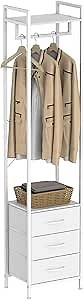 Garment Rack with Drawers, Freestanding Clothes Rack with Shelves, Clothes Stand Heavy Duty Tall Clothes Standing Dresser for Bedroom, Living Room, Entryway, White