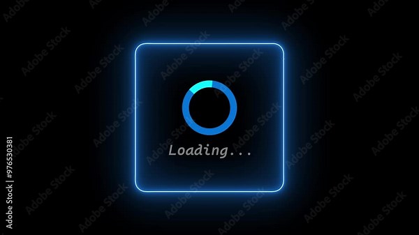 Loading bar, processing bar icon animation with a windows chart. glowing neon sign.