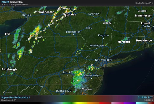 8.7K views · 76 reactions | 317pm Monday, 7/7/25 Weather radar update A developing line of showers and thunderstorms just west of Binghamton moving eastward towards our HVW area and showers and thunderstorms developing with the help of moisture from the remnants of Chantal to our southwest are moving northeast towards our southern counties. | Hudson Valley Weather | Facebook