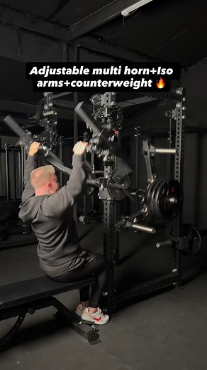 Isolator with the ISO arms plugged in with the adjustable multi horn let me hit lat pulls to dips allowing me to focus more load on the start, keep consistent (how I had it) or load come in heavier at the end AND since it adjusts you can fine tune how much more you feel it in those places and for how long unlike anything else made before while also being a rack attachment! We also paired it with our dual weight horn trolley to counterweight it making adjustments to setups a breeze! We added a fe