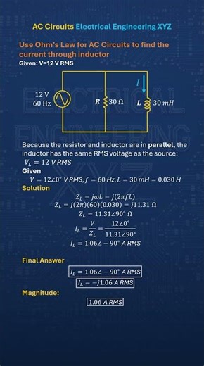 How to find current through inductor in Parallel RL Circuit with 12 VAC@60 Hz, 30 ohms, 30 mH induct