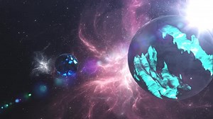 Futuristic Space Planets with Glowing Neon Nebula