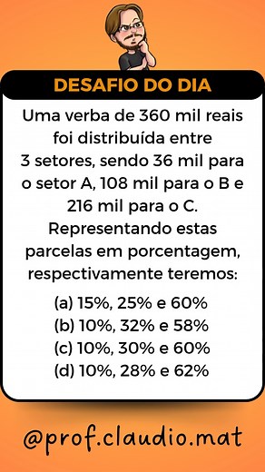 51K views · 186 reactions |  Desafio do dia  Solução sai amanhã às 15h! | Professor Claudio Teixeira | Facebook