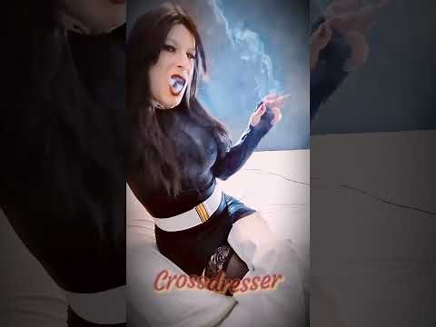 Crossdresser smoking #justjanehavingacigarette 💓💖💕 Black dress, white boots and makeup xx