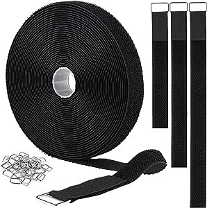 YMCRLUX 1"x64ft Hook and Loop Straps with 70 Metal Buckles, Adjustable Fastening Cable Straps, Cut-to-Length Cinch Strap, Reusable Nylon Securing Cord Ties for Organizer or Storage, 1 inch Wide, Black