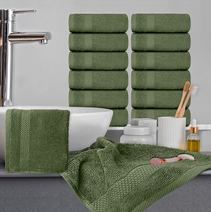 White Classic Luxury Cotton 12 Pc Washcloth Set, Hotel Style Small Bath Towel Face Cloth 13x13, Soft Washcloths 12 Pack, Plush High Absorbent Wash Clothes, Bathroom Face Towels, Sage Green Towels