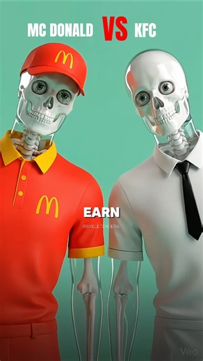 MC DONALD VS KFC EMPLOYEE 📈💯#shorts #mcdonalds #kfc #whowins #salary #fastfood #skeleton