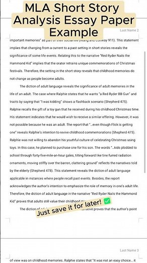 MLA Short Story Analysis Essay Paper Example