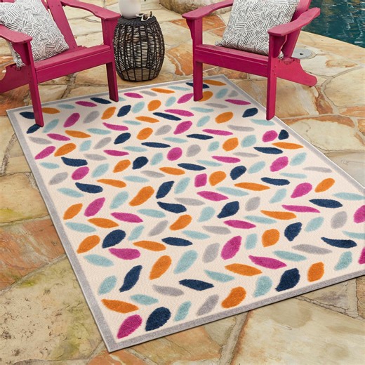 Unique Loom Aruba Outdoor Collection Area Rug - Oranjestad (4' x 6' Rectangle Beige/Light Blue)