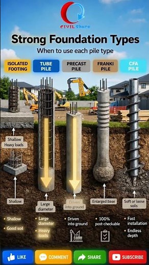 5 Strong Foundation Types Explained | Which Pile Foundation Should You Use? 🏗️