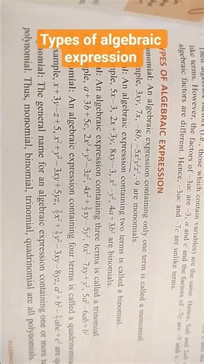 Types of algebraic expression #maths #algebra #