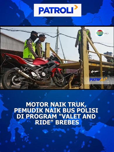 Petugas Satlantas Polres Brebes mengajak pemudik motor mengikuti program Valet and Ride gratis. Sepeda motor diangkut menggunakan truk, sementara pemudik naik bus polisi hingga kota tujuan dengan pengawalan. #newsindosiar #patroli #mudik2026 #mudikyuk2026 #liputanmudik