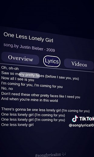 One Less Lonely Girl — Justin Bieber Lyrical Video