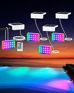 Solar Powered Underwater LED Submersible Pool Lights with Remote Control, IP68 Waterproof RGB 16-Color Changing Lights for Inground/Above Ground Swimming Pools, Outdoor Pond Decor & Party (4Pack)