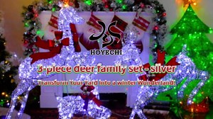 Outdoor Christmas Decorations Reindeer Family - HOYECHI Light Up Deer 3 Set with 210 LED Lights - Outside Yard Decor Kit Including Lighted 3-Piece Deer, Plug, Stakes - White