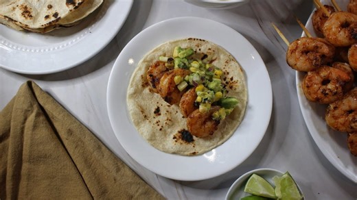 Grilled shrimp tacos with avocado-corn salsa recipe