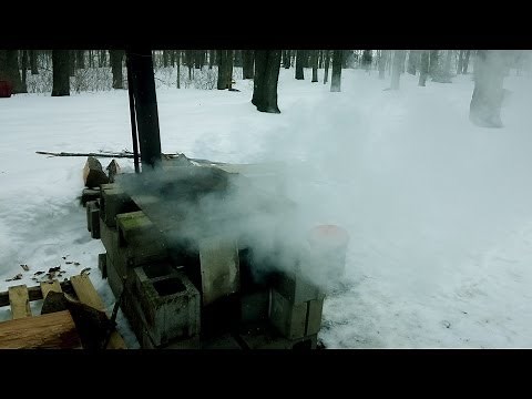 Maple Syrup - Boiling sap with the cinder block evaporator