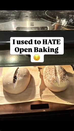 Make sure your bread isn’t overproofed — err on the side of slightly under to aid with holding shape. Shape it tight. And most importantly: STEAM. STEAM. STEAM. Open baking needs way more steam than people think. Your goal is to keep the crust from setting for a full 15–20 minutes so the loaf can expand properly. Here’s what works for me: I preheat my oven to 450°F with a baking steel for a full hour. About 30 minutes into preheating, I add a tray with 6 wet cotton towels and let that heat along