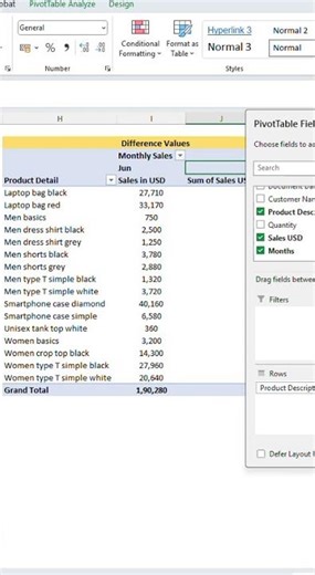 Difference calculation in Pivot tables @vainavismsoffice