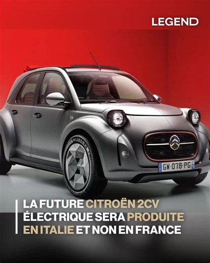 Citroën a confirmé le retour de la mythique 2 CV en version électrique, mais sera produite en Italie et non pas en France Attendue pour 2028, cette nouvelle “Deudeuche” reprendra le style rétro du modèle original, avec un prix annoncé sous les 15 000 euros. #legend #legendmedia