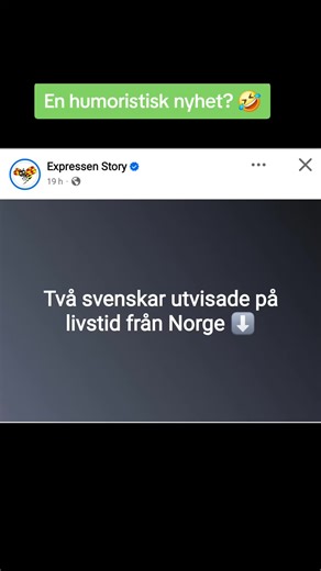 Två svenskar utvisade på livstid från Norge Två svenskar har utvisats från Norge på livstid, rapporterar Dagbladet. Svenskarna ska ha kopplingar till ett kriminellt nätverk och blivit stoppade av norsk polis mindre än ett dygn efter att de rest in i landet. Svenskarna har varit frihetsberövade sedan den 29 april och ska skickas tillbaka till Sverige på onsdag. – En man är tidigare dömd för mord i Sverige och bedömdes som ett allvarligt hot mot grundläggande samhällsintressen. Den andre har domar