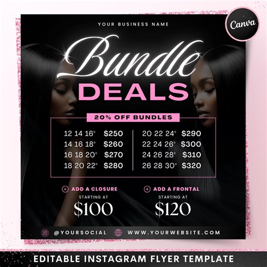 Hair Bundle Deals Flyer Template, Hair Sale Flyer, Wig Sale Flyer, Wig Seller Flyer, Hair Extensions Seller Flyer, Wig Install Special Flyer - Etsy