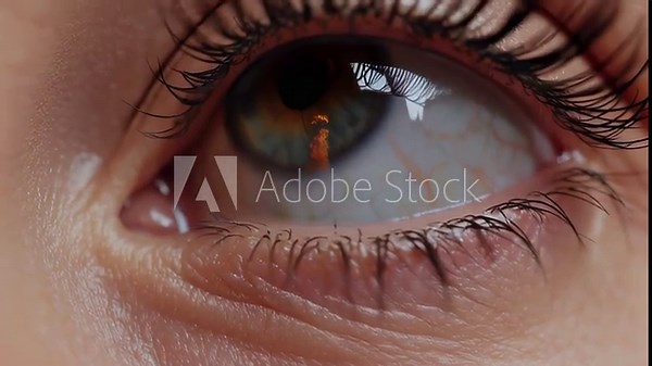 A close-up of a human eye opens, reflecting a fiery nuclear explosion in the pupil. Concept of the Reality of a future nuclear war. danger. Foreseeing, predicting, mysticism, horror. end of the world