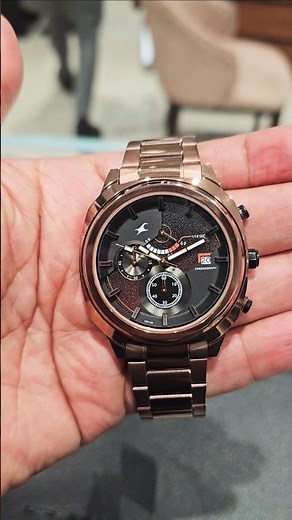 Fastrack Kronos Guys Chronograph Watch With Date Black Dial & Brown Stainless Steel Strap3335km01