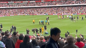 F/T: 1-1 Huge boos for referee Chris Kavangh as he leaves the pitch after his decision to send off Declan Rice. | Charles Watts